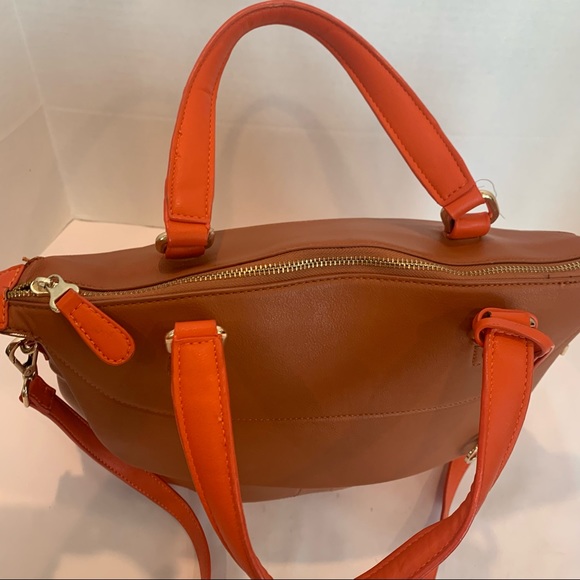 Orange handbag with a rust color body of bag and orange accent shoulder strap - Picture 7 of 16